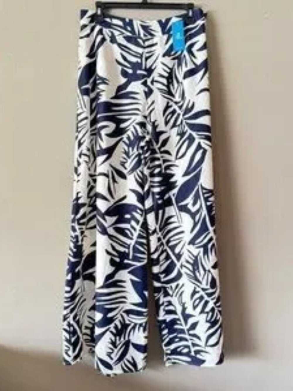 NWT Cupshe Navy White Tropical Floral Wide Leg Pants Size L